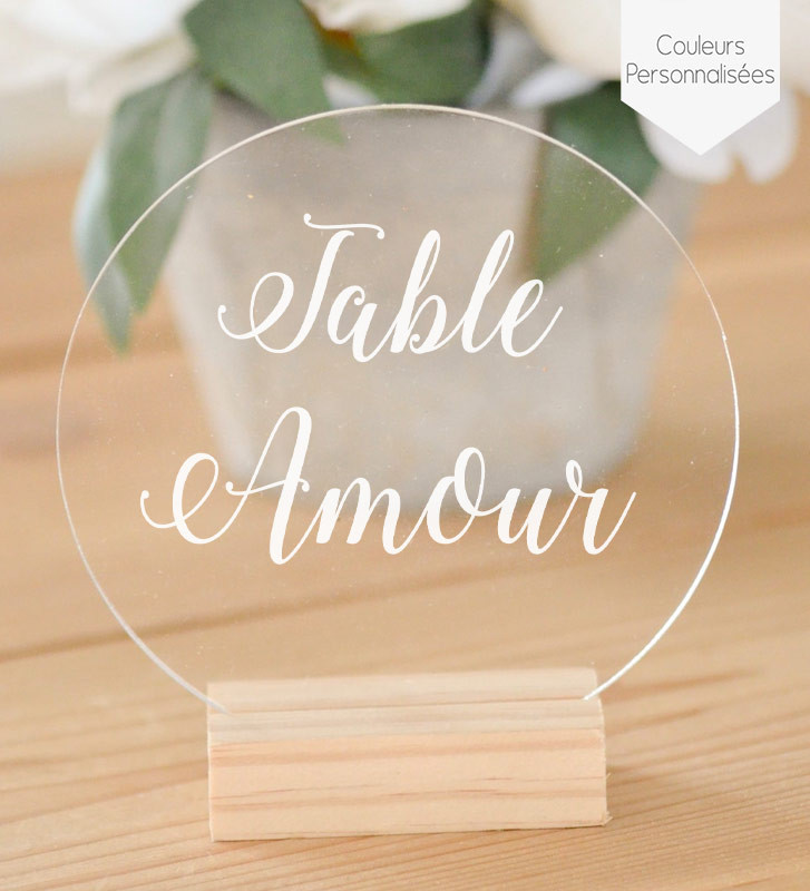 Marque table mariage plexiglas transparent - Rond