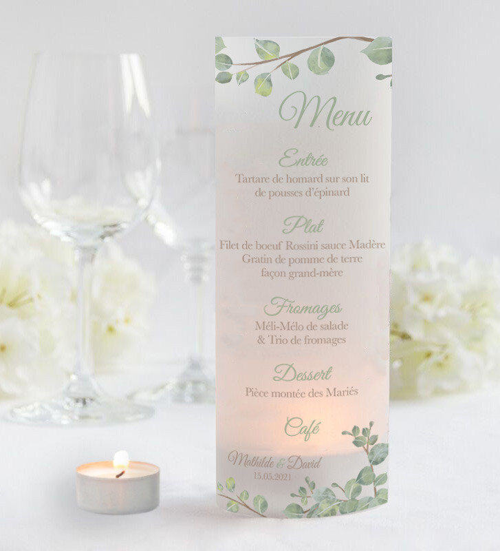 Photophore mariage avec menu - Végétal Bougie LED Sans bougie LED