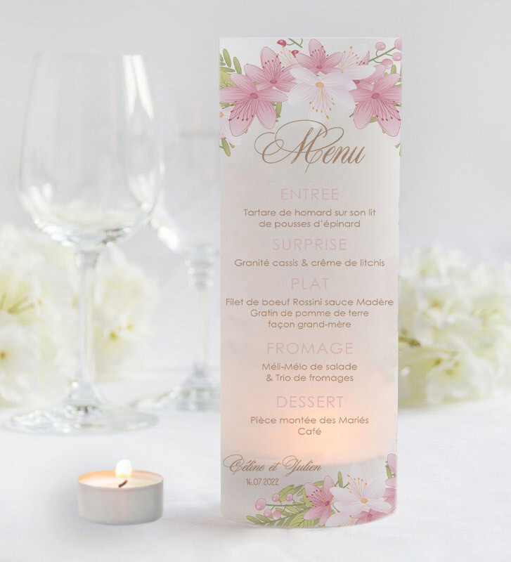 Photophore mariage avec menu - Champêtre Bougie LED Sans bougie LED