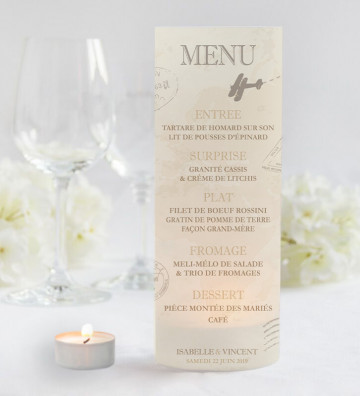 Photophores mariage Menu -Voyage Vintage