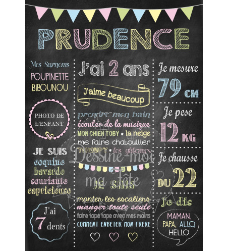 Affiche / Tableau Anniversaire personnalisé "Ardoise 2 Fille"