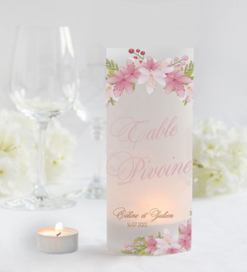 Photophores mariage Marque-table - Champêtre (fond transparent)