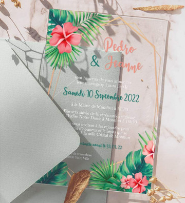 Faire part de Mariage plexi acrylique - Tropical Exotique fleurs