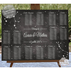 Plan de table Mariage "Constellations d'étoiles" personnalisé