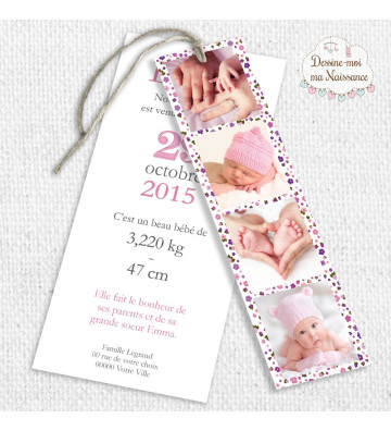 Faire part de naissance Fille - "Liberty marque-page" 