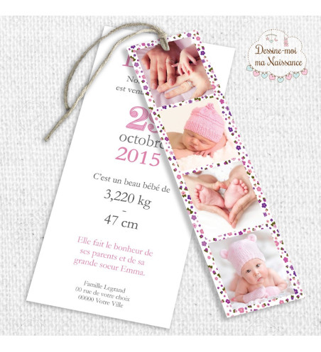 Faire part de naissance Fille - "Liberty marque-page" 