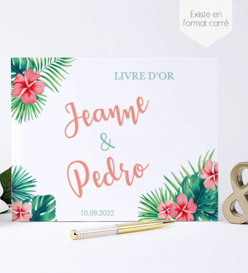 Livre d'or Mariage personnalisé - Fleurs exotiques / tropicales