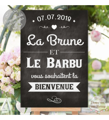 Tableau de Bienvenue Mariage "la blonde et le barbu" personnalisé