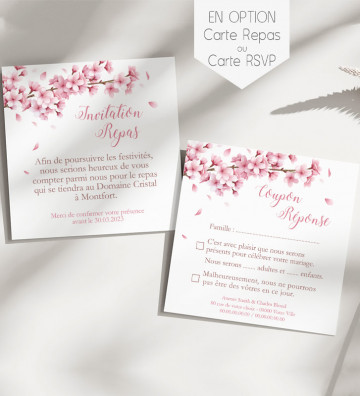 Carte supplémentaire (en option) pour Faire part de Mariage - Fleurs de cerisiers