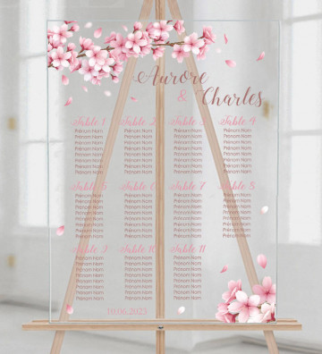Plan de table sur Plexiglass transparent - Fleurs de cerisiers