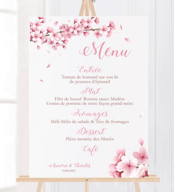 Tableau Menu Mariage Fleurs de cerisiers