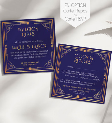 cartes en option pour Faire part de Mariage - Art déco / Gatsby doré