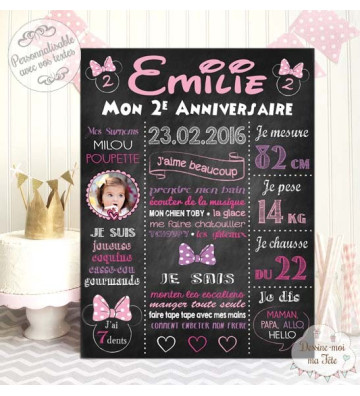 Affiche / Tableau Anniversaire personnalisé "Minnie Ardoise"