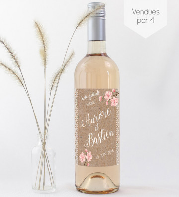 Etiquettes bouteille mariage personnalisées - "Bohème Romantique"