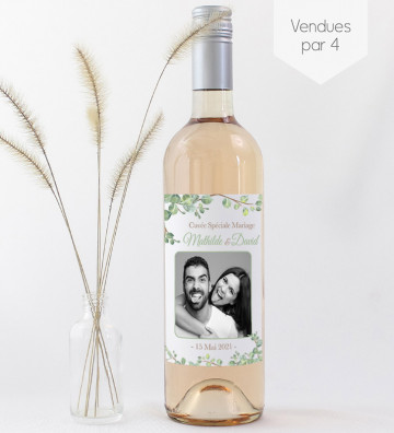 Etiquettes bouteille mariage personnalisées - Végétal avec photo