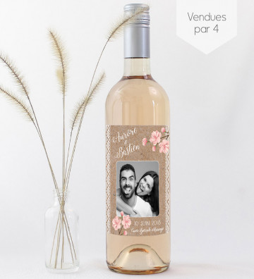 Etiquettes bouteille mariage personnalisées - Bohème Romantique avec photo