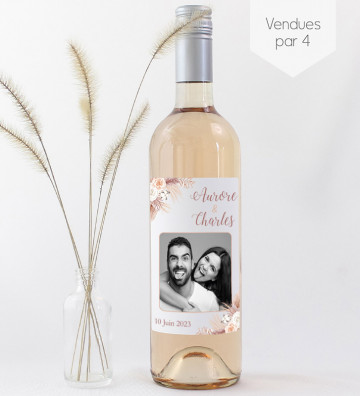 Etiquettes bouteille mariage personnalisées - Pampa Champêtre avec photo