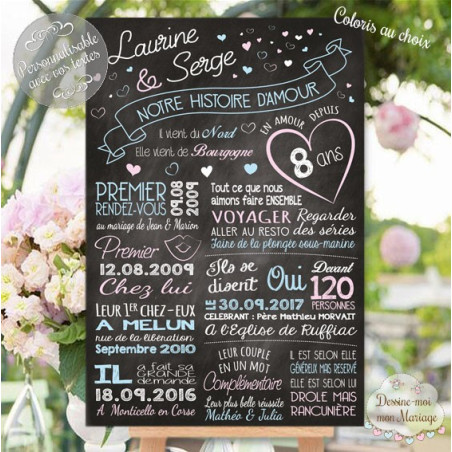 Tableau "Infos Mariés ardoise 3" personnalisé