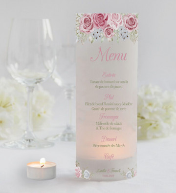 Photophores mariage Menu - Champêtre romantique