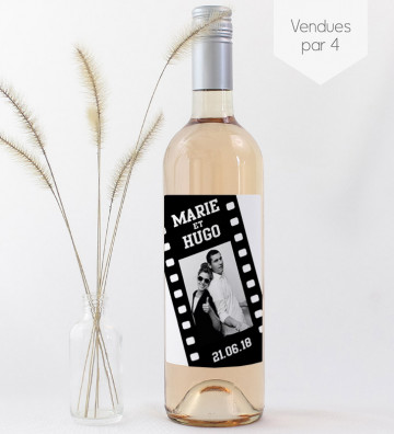 Etiquettes bouteille mariage personnalisées - Cinéma avec photo