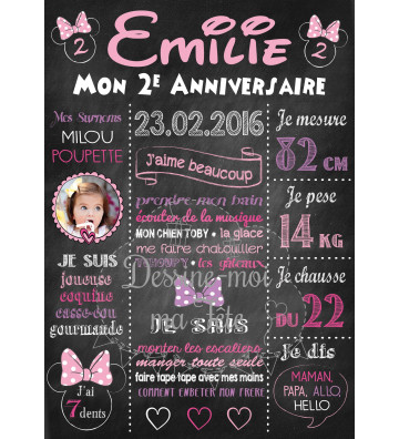 Affiche / Tableau Anniversaire personnalisé "Minnie Ardoise"