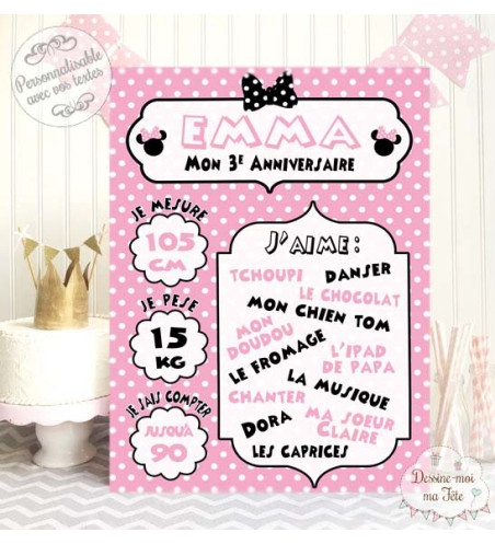 "Minnie" - Affiche / Tableau Anniversaire personnalisé