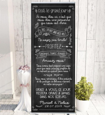 Roll-up / kakémono Bienvenue mariage personnalisé - Merci ardoise
