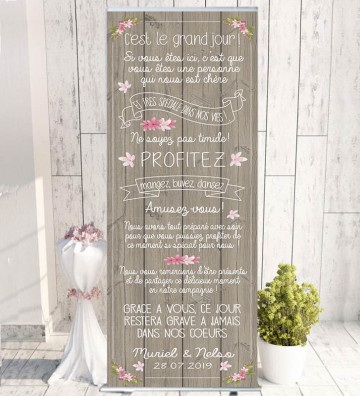 Roll-up / kakémono Bienvenue mariage personnalisé - Merci Champêtre