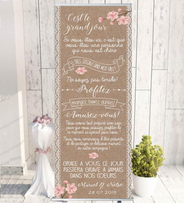 Roll-up / kakémono Bienvenue mariage personnalisé - Merci Bohème