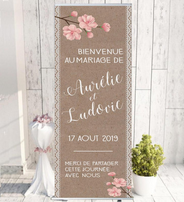 Roll-up / kakémono Bienvenue mariage personnalisé - Bohème romantique