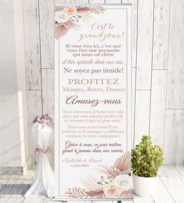 Roll-up / kakémono Bienvenue mariage personnalisé - Merci Pampa Champêtre