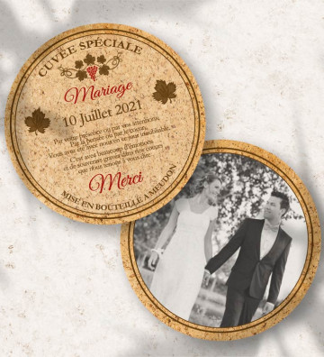 Carte Remerciements Mariage - "thème Vins" - Bouchon en liège