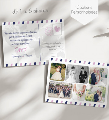 Carte remerciement mariage - Voyage Carte postale