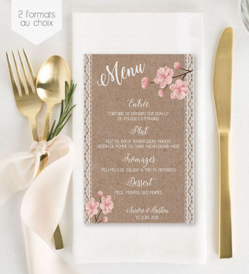 Menu de Mariage individuel - Bohème Romantique (A6)