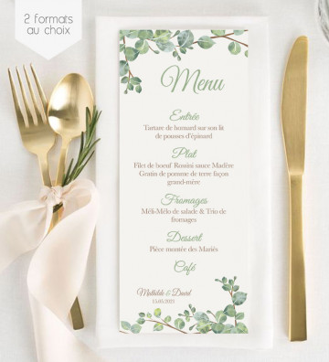 Menu de Mariage individuel - Végétal Nature (allongé)