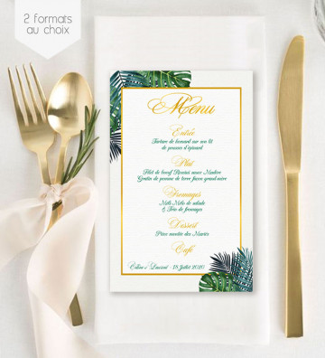 Menu de Mariage individuel - Tropiques chic (A6)