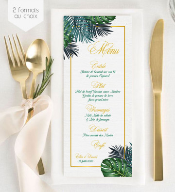 Menu de Mariage individuel - Tropiques chic (allongé)