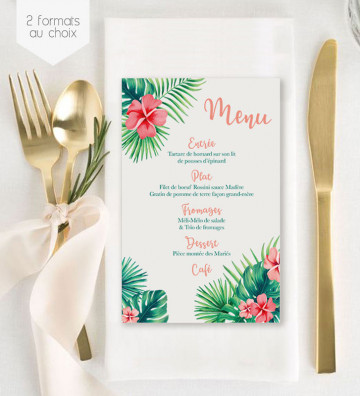 Menu de Mariage individuel - Fleurs exotiques tropicales (A6)