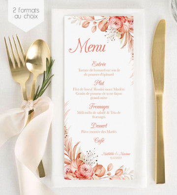 Menu de Mariage individuel - Terracotta (allongé)