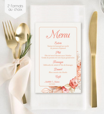 Menu de Mariage individuel - Terracotta (A6)
