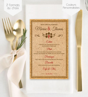 Menu de Mariage individuel - Vin bouchon liège (A6)