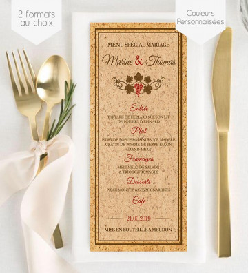 Menu de Mariage individuel - Vin bouchon liège (allongé)