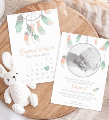 Faire part de naissance garçon - Calendrier bohème