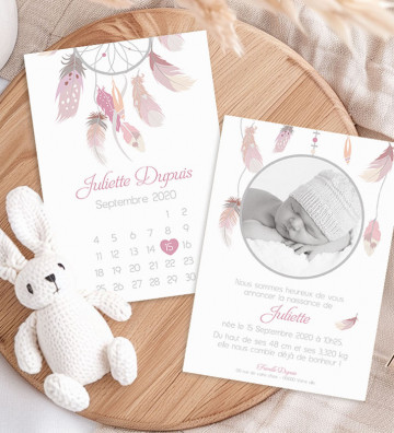 Faire part de naissance fille - Calendrier bohème