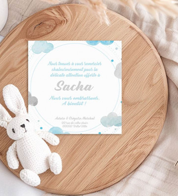 Carte Remerciement de naissance - Nuage aquarelle