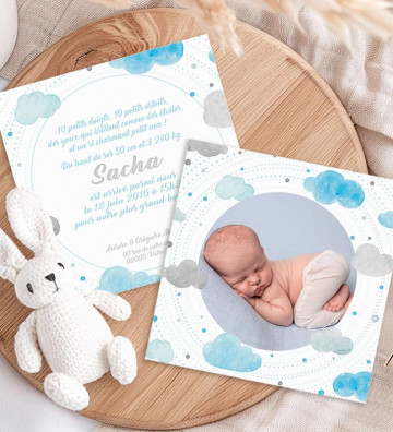 Faire part de naissance - Nuage aquarelle