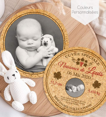 Faire part de naissance - thème du vin - bouchon en liège - Millésime