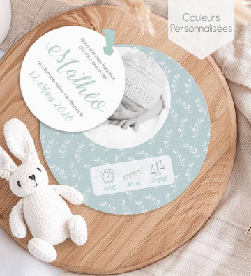 Faire part de Naissance rond - Motif floral