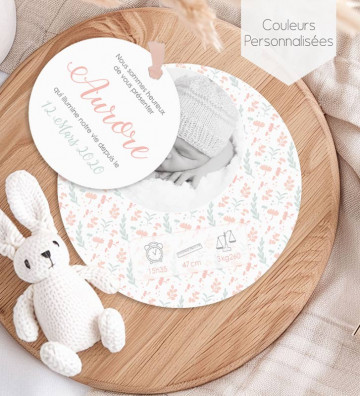 Faire part de Naissance rond mixte - Champêtre fleurs