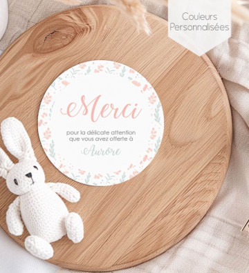 Remerciements de Naissance rond  - Champêtre fleurs